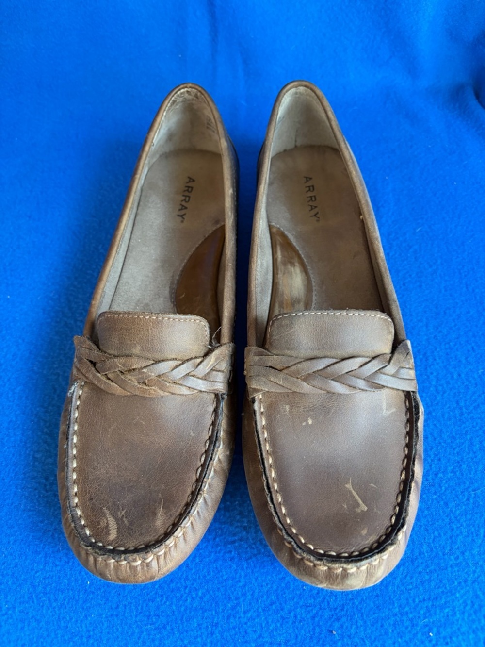 Array Braided Leather Driving Loafers in Brown